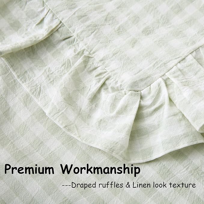2 Pack Pile Green White Plaid Ruffle Gingham Throw Pillow Covers, 100% Washed - Image 6