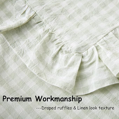 2 Pack Pile Green White Plaid Ruffle Gingham Throw Pillow Covers, 100% Washed - Image 6