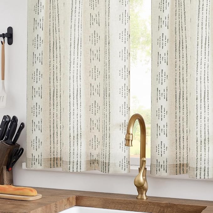 jinchan Boho Kitchen Curtains Linen Tier Curtains 36 Inches Bohemian Cafe Small - Image 2