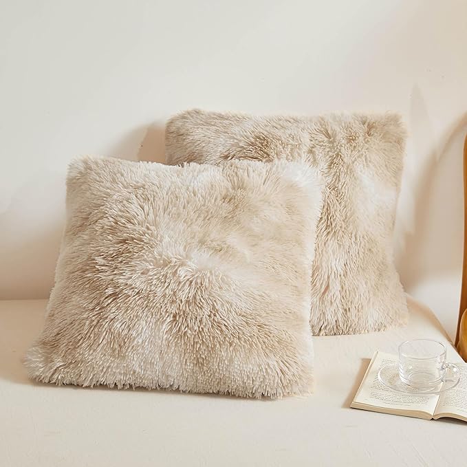 XeGe Tie Dye Faux Fur Throw Pillow Covers, Luxury Fluffy Plush Pillow Shams by XeGe