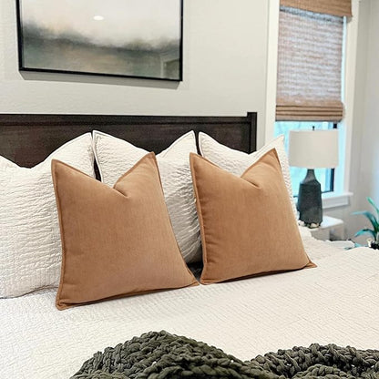 ZWJD Camel Pillow Covers 26x26 Set of 2 Chenille Throw Pillow Covers - Image 5