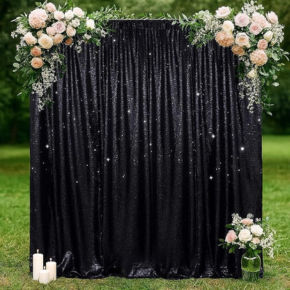 SquarePie Sequin Backdrop Less Transparent Background Sparkly Curtain for Wedding Halloween Party 8FT x 8FT Black