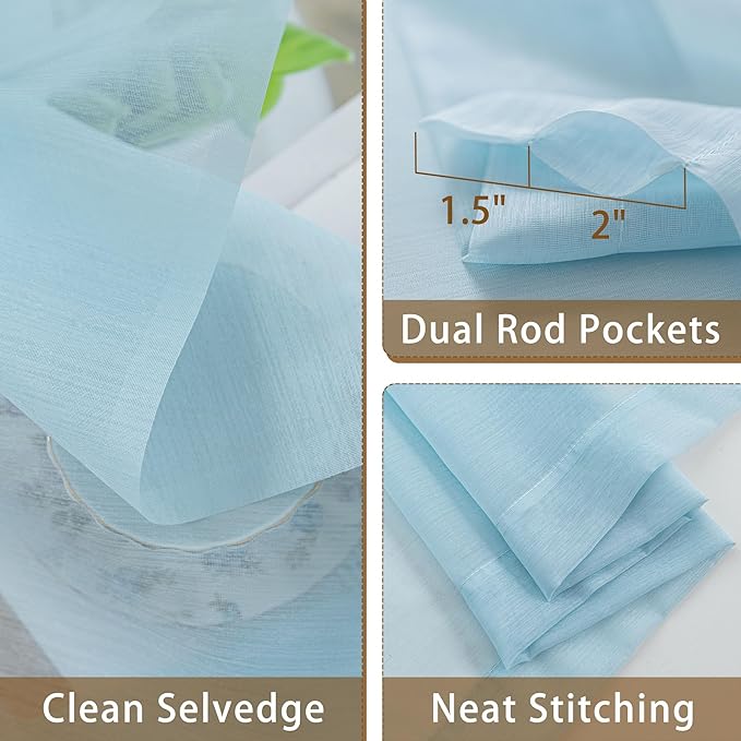 Blue Sheer Curtains 72 Inches Long, Privacy Semi Sheer Curtains - Image 5