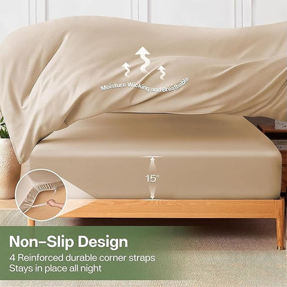 MR&HM Fitted Sheet & Pillowcase Set Queen, 3-Piece Blend Rayon Derived from - Image 5