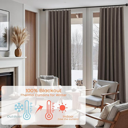 KOUFALL Brown Curtains Blackout 2 Panels, Dark Chocolate Linen Black Out Dark - Image 3