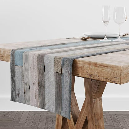 Farmhouse Barn Door Table Runner Rustic Wood Country Vintage Rural Blue Grey - Image 2