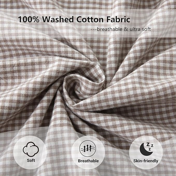 Aryeleay 2 Pack Brown White Plaid Ruffle Throw Pillow Covers, 100% Cotton - Image 5