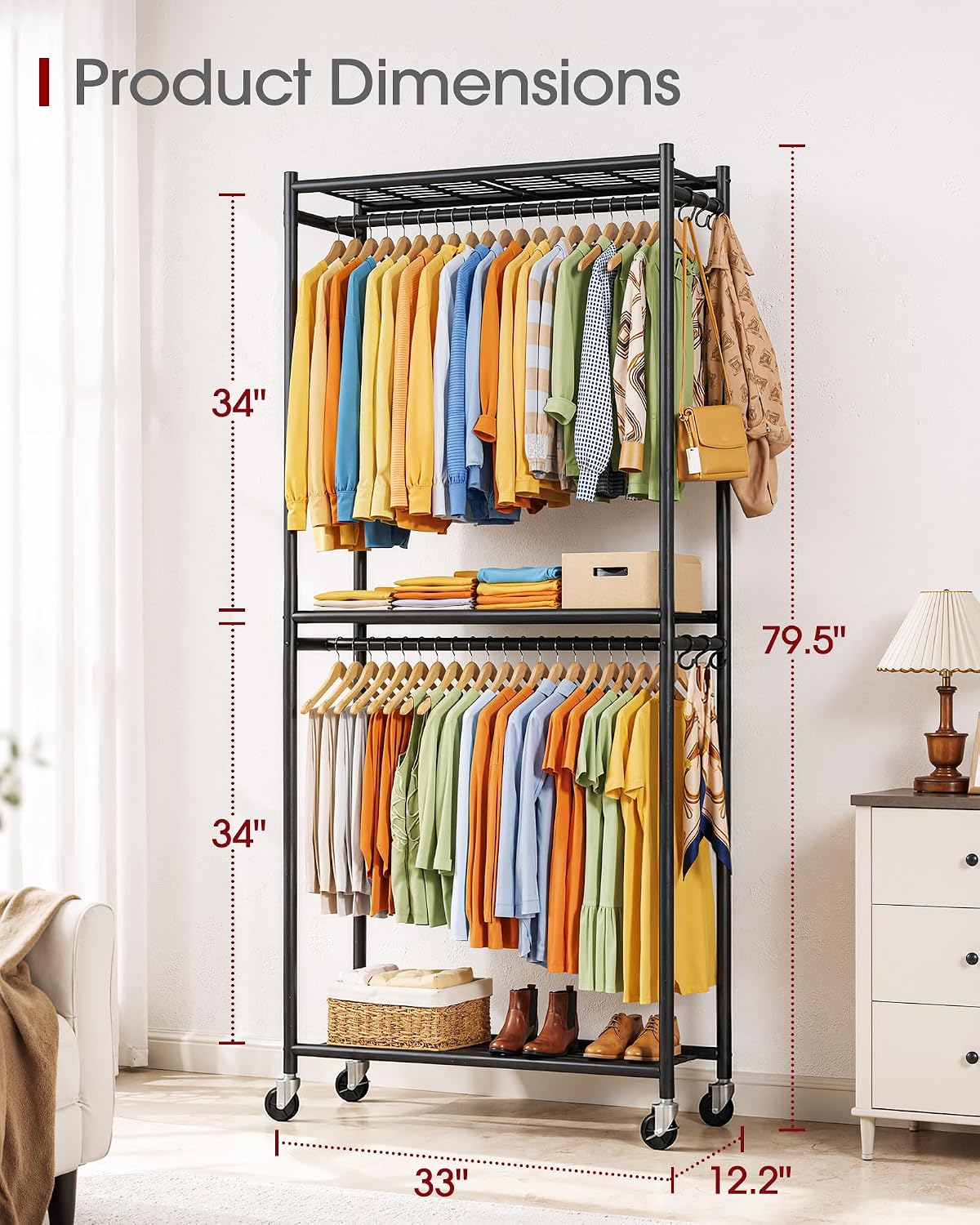 sakugi clothes rack - 33.0" x 12.2" x showing dimensions