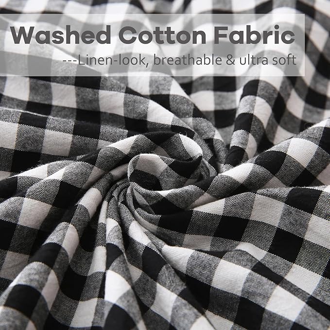 2 Pack Black White Plaid Ruffle Gingham Throw Pillow Covers, 100% Washed Cotton - Image 6