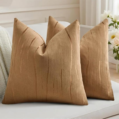 HAUSSY Bronze Throw Pillow Covers 16x16 Inch Set of 2, Boho Embossed Striped by HAUSSY