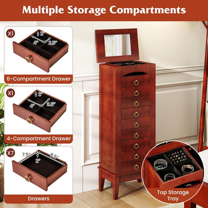 giantex standing jewelry cabinet with 9 drawers, flip showing dimensions