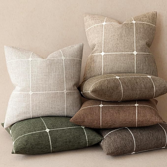 Foindtower Pack of 2 Decorative Faux Linen Jacquard Check Throw Pillow Covers - Image 6