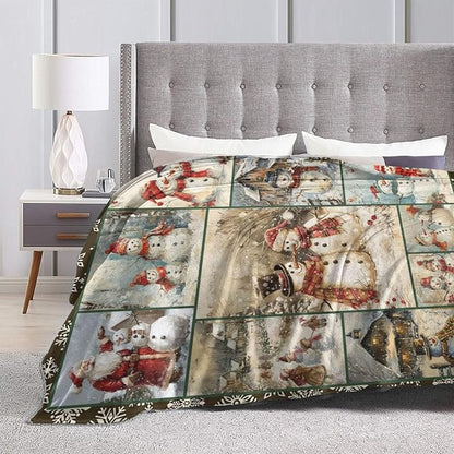 Retro Snowman Blanket Christmas Snowman Throw Blanket Flannel Stuff Merch Cozy - Image 4