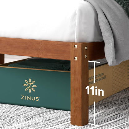 zinus leah bamboo platform bed frame with headboard, side view