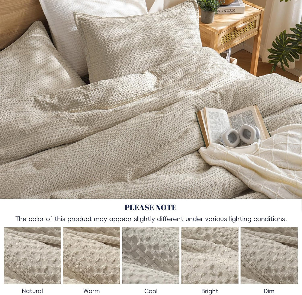 PHF Soft Waffle Comforter Set King Size- Comfy Breathable Waffle Weave Comfor...