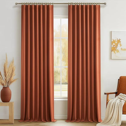 Fall Burnt Orange Curtains Blackout 102 Inches Long 2 Panels Set, Terracotta by QJMYDECO