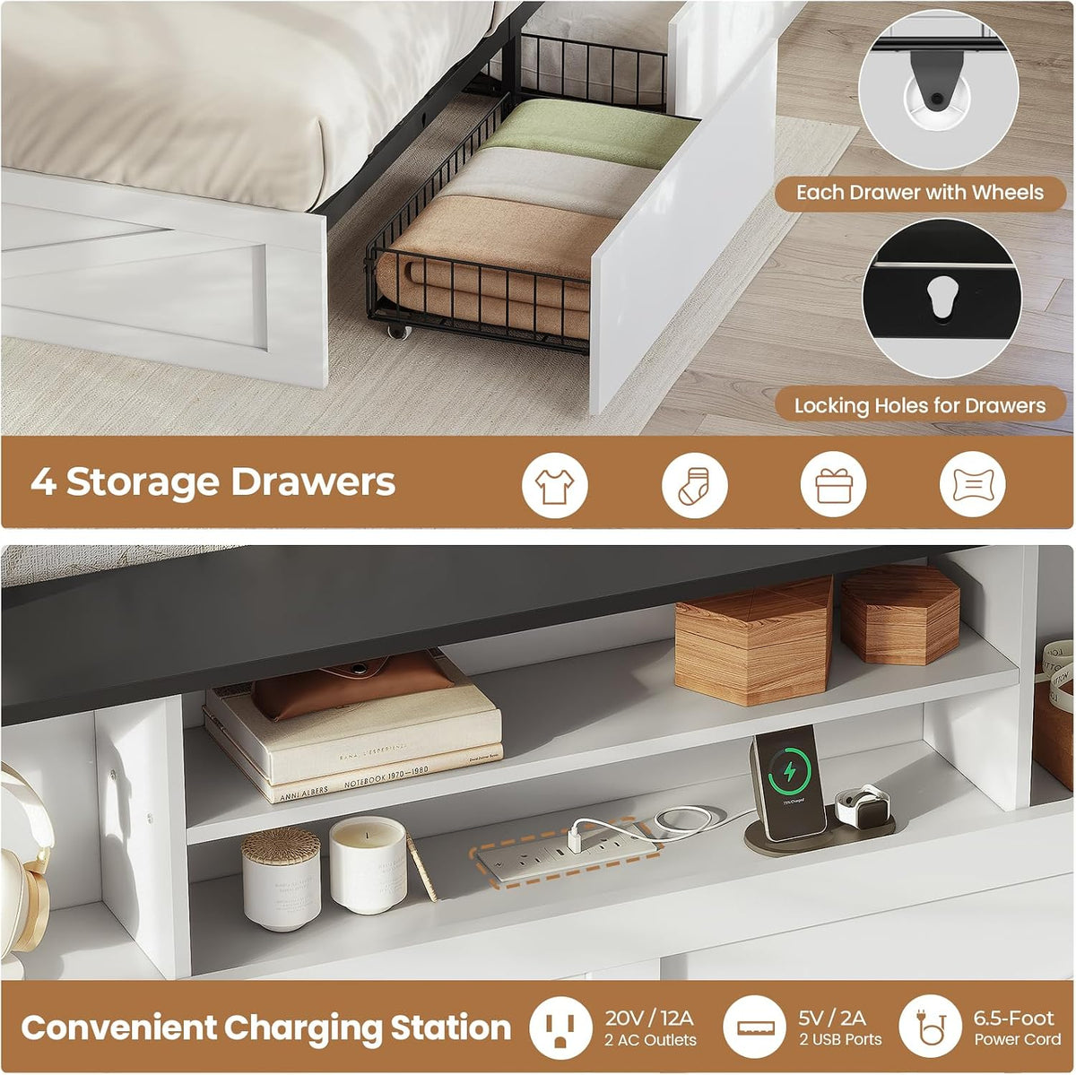 aogllati queen bed frame with storage bookcase headboard showing dimensions