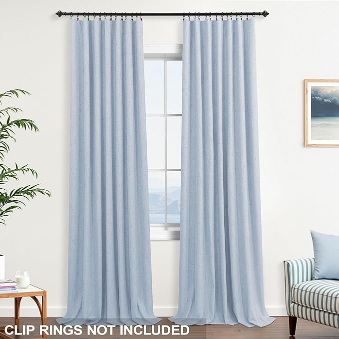 KOUFALL Light Blue Back Tab Linen Blackout Curtains 52x90 Inches Long - Image 4