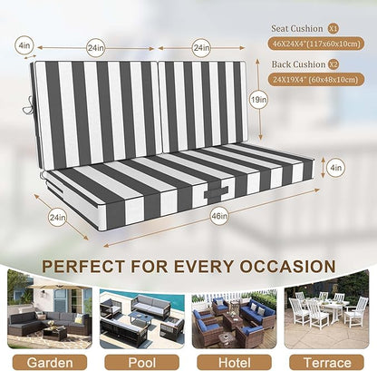 Outdoor Loveseat Cushion Set 46 x 26 Inch, Waterproof & Fade-Resistant Deep - Image 2