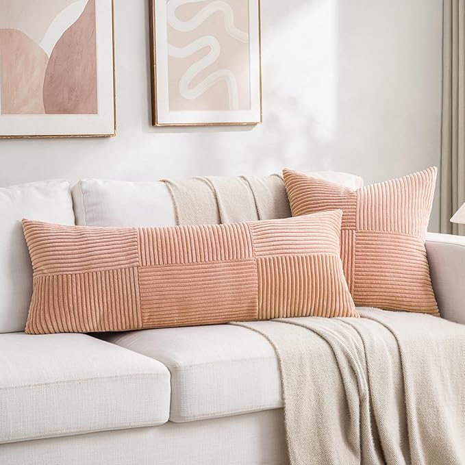 Fancy Homi 2 Packs Peach Lumbar Decorative Throw Pillow Covers 12x20 Inch - Image 6