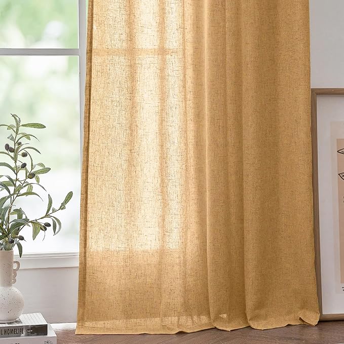 jinchan Linen Blend Curtains 84 inch Length 2 Panels - Image 3