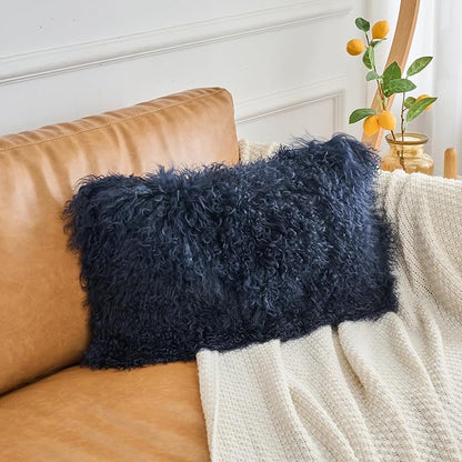 Genuine Mongolian Lamb Fur Pillow Cover – 12"x20" Rectangular Cushion Case – - Image 3