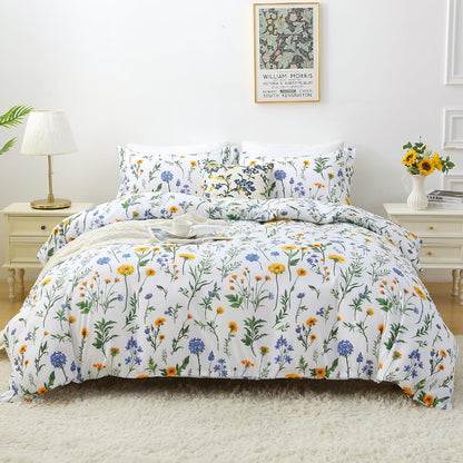mooreeke floral king size comforter sets, dandelion floral shown in use