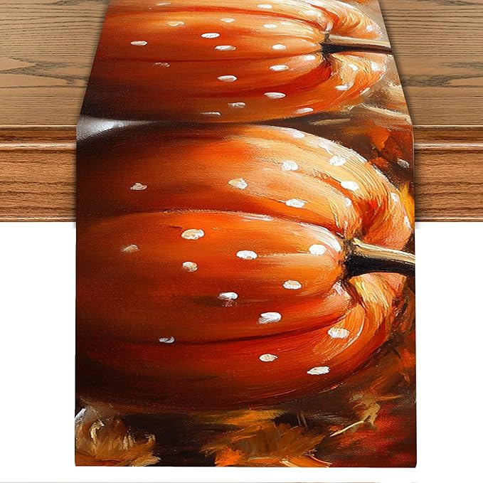 Fall Table Runner with Autumn Leaves & Pumpkins – Rustic Farmhouse Style by THISFIND