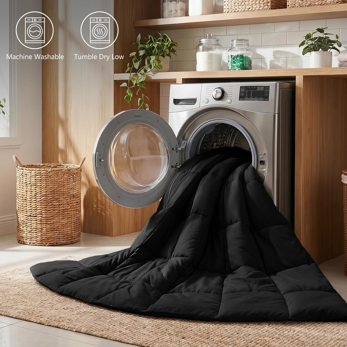 cozylux full size comforter sets, 3-piece box-stitched, black on a desk or shelf