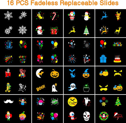 Halloween Projector Lights Outdoor, Year Round 10 Festival Theme 16 Slides Holiday Projector Light, Waterproof Halloween Decorations Led Projector with Remote Control,Timer