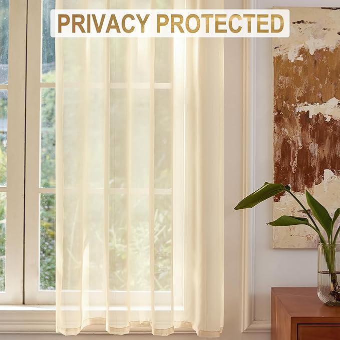Foil Stripe Beige Sheer Curtains 63 inches Length 2 Panels - Image 4