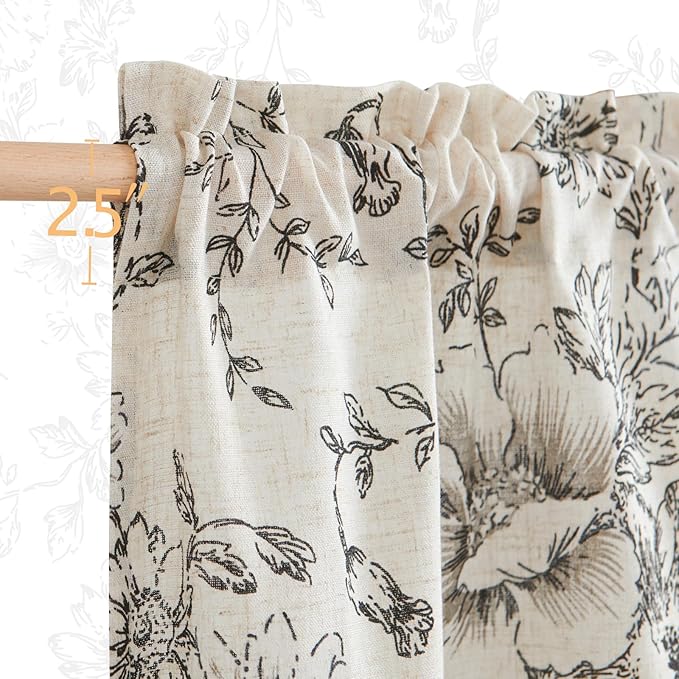jinchan Floral Linen Tier Curtains 45 Inch Farmhouse Botanic Cafe Drapes - Image 5