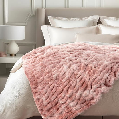 Ultra Soft Cozy Faux Fur Throw Blanket, Fuzzy Plush Thick Bubble Blanket - Image 6