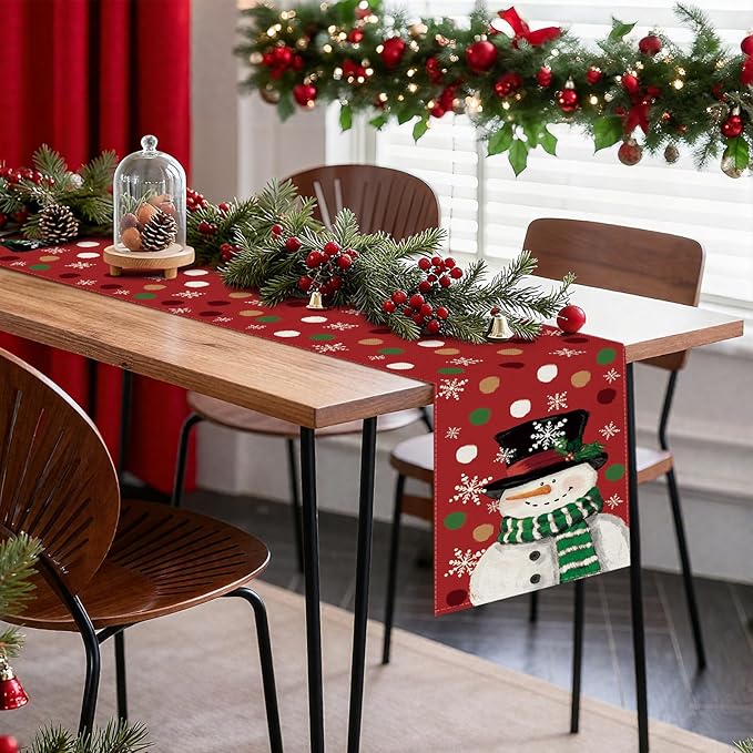 OTOSTAR Snowman Snowflake Christmas Table Runner, Xmas Seasonal Winter Holiday - Image 7