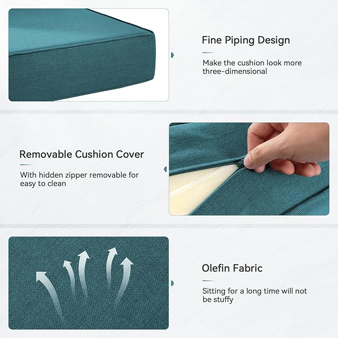 6" Thick Outdoor Cushions 24x24x6, 3-Set Deep Seat Patio Cushions - Image 5