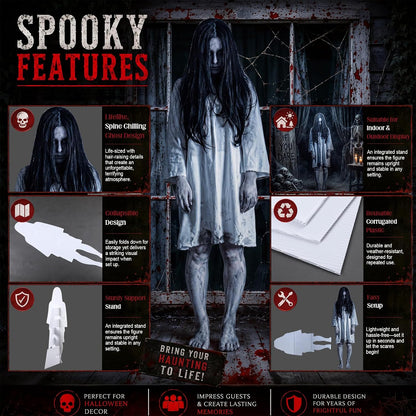 Novabright 47 Inch Halloween Standing Yard Sign for Outdoor Decor with Metal Stakes and Base Halloween Ghost Spooky Lifelike Yard Sign for Lawn Porch Indoor Party Display