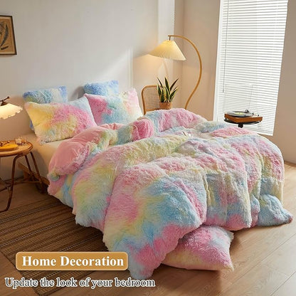 XeGe Rainbow Faux Fur Fluffy Throw Pillow Cases, Plush Shaggy Soft Furry - Image 6