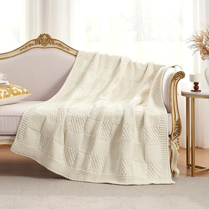 Amélie Home Checkered Chenille Knit Throw Blanket - Image 2