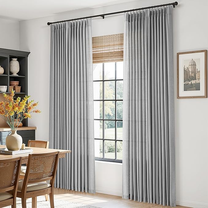 Light Grey Pinch Pleated Linen Curtains 84 Inch Length 2 Panels - Image 3