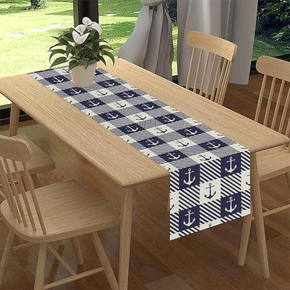 Anchor Table Runner, Nautical Navy Blue Retro Sailing Seasonal Anchor Print - Image 2