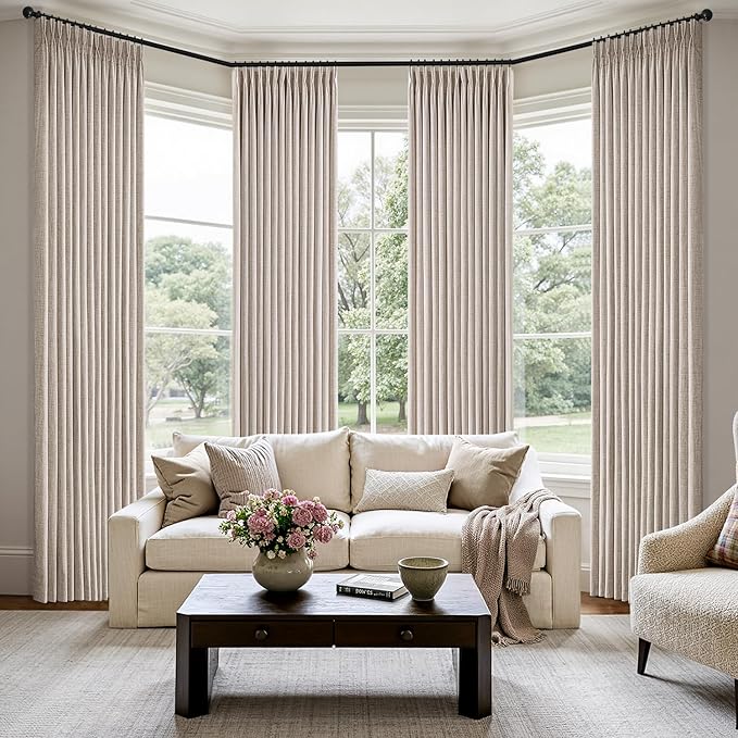 MIULEE Pinch Pleated Thick Linen Curtains 102 Inch 4 Panels Set Back Tab Memory - Image 2