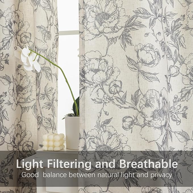 Taupe Floral Curtains for Living Room 108 Inches Long 2 Panels French Country - Image 4