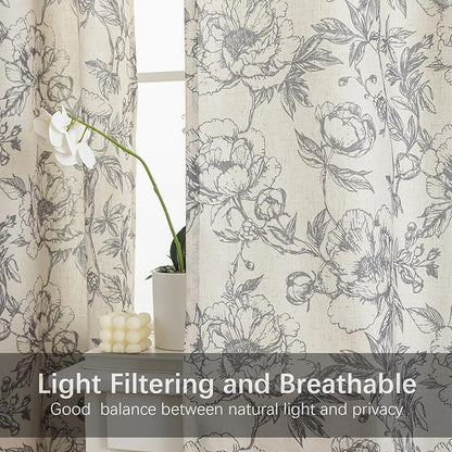 Taupe Floral Curtains for Living Room 108 Inches Long 2 Panels French Country - Image 4