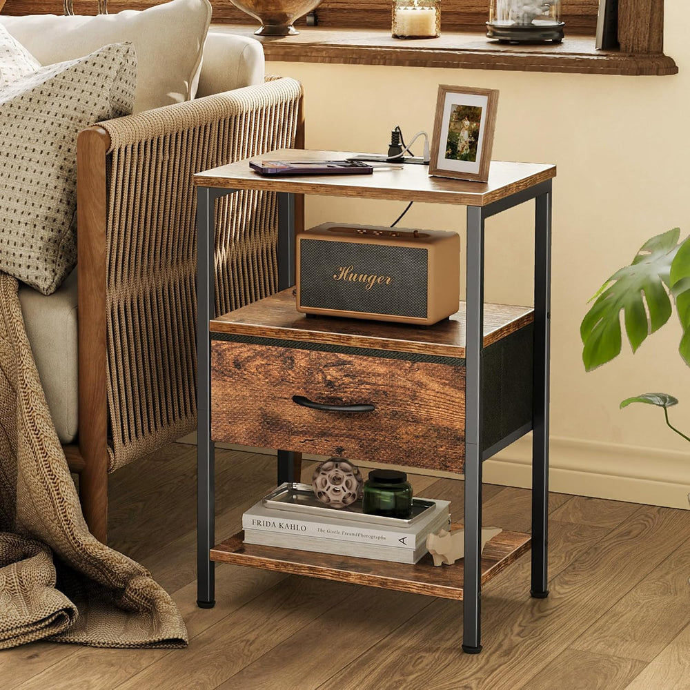 SUPERJARE Nightstand with Charging Station, Bed Side Table with Adjustable Fa...