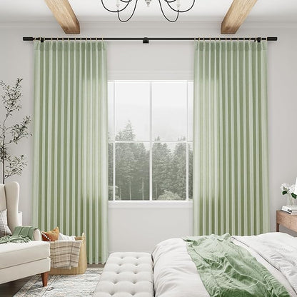 Mist Sage Pinch Pleated Linen Curtains 72 Inch Length 2 Panels - Image 3