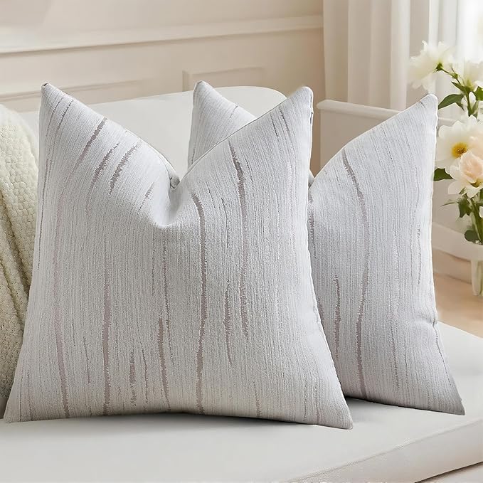 HAUSSY Crey Throw Pillow Covers 24x24 Inch Set of 2, Boho Embossed Striped by HAUSSY