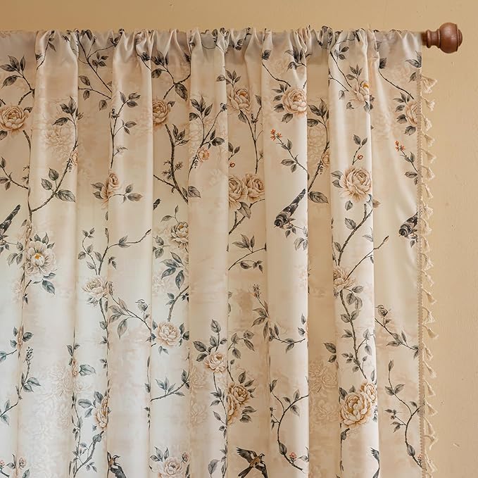 ENJOYBRIDAL Floral Curtains 63 Inches Long 2 Panels Set Farmhouse Rod Pocket - Image 2