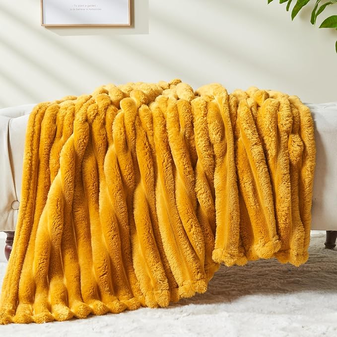 NEWCOSPLAY Super Soft Twin Blanket Mustard Yellow Premium Silky Flannel Fleece - Image 6