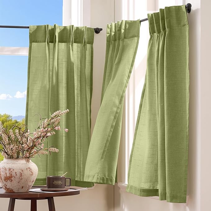 jinchan Linen Pinch Pleated Kitchen Curtains 24 Inch 2 Panels, Natural Linen - Image 8