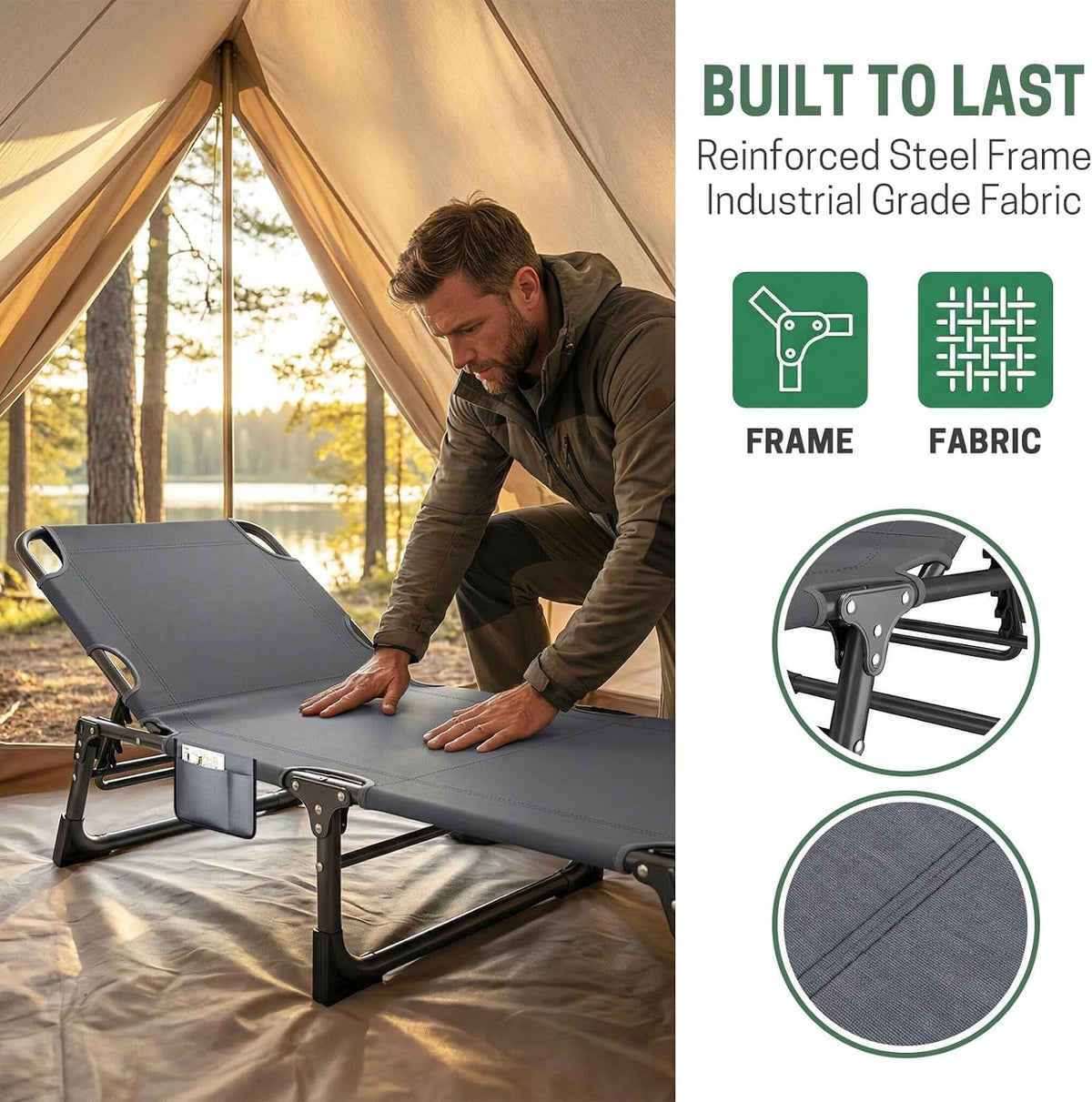 mopaicot camping cots for adults, camping lounge chair on a desk or shelf